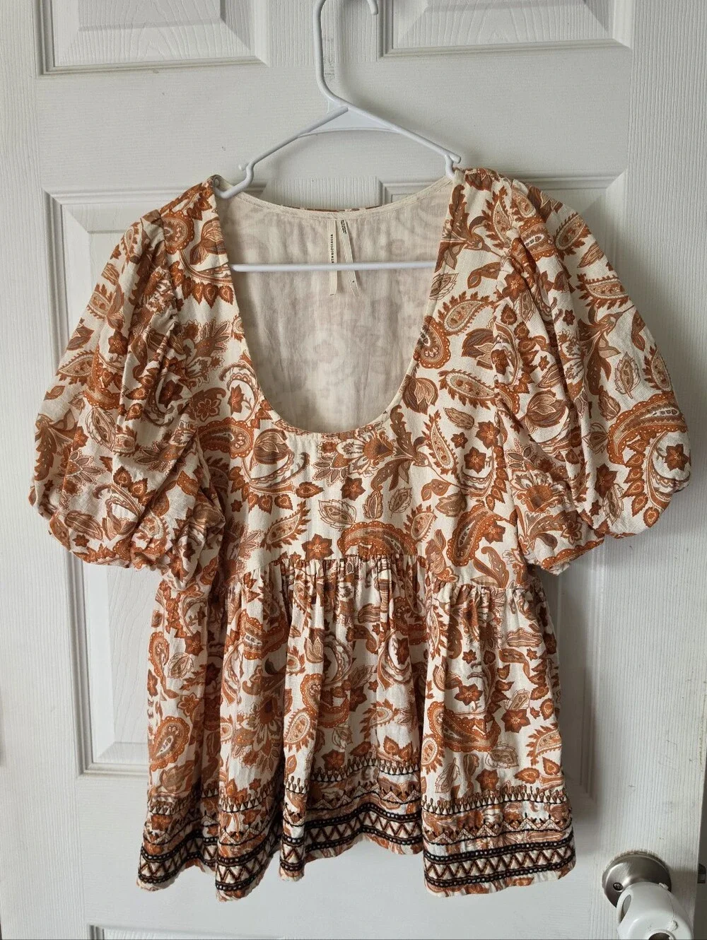 By Anthropologie Puff-Sleeve Babydoll Blouse Size Large
